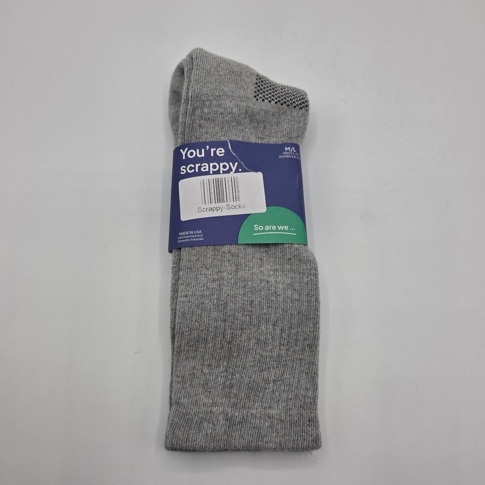 Scrappy Socks Men's Mid-Calf Gray M/L Recycled Material Blend Crew Socks New
